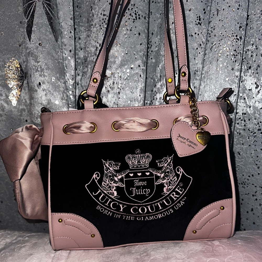 Juicy Couture pink and black heritage tote bag
